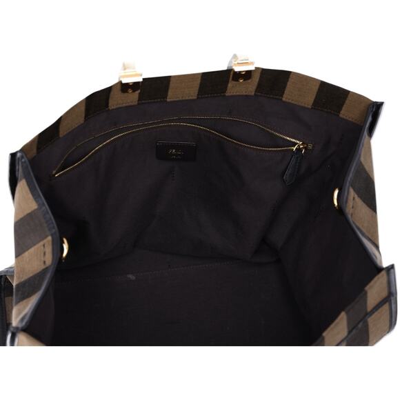 FENDI Sunshine Shopper Tote Bag 8BH372 Dark Brown Black Jacquard Leather - Picture 6 of 8